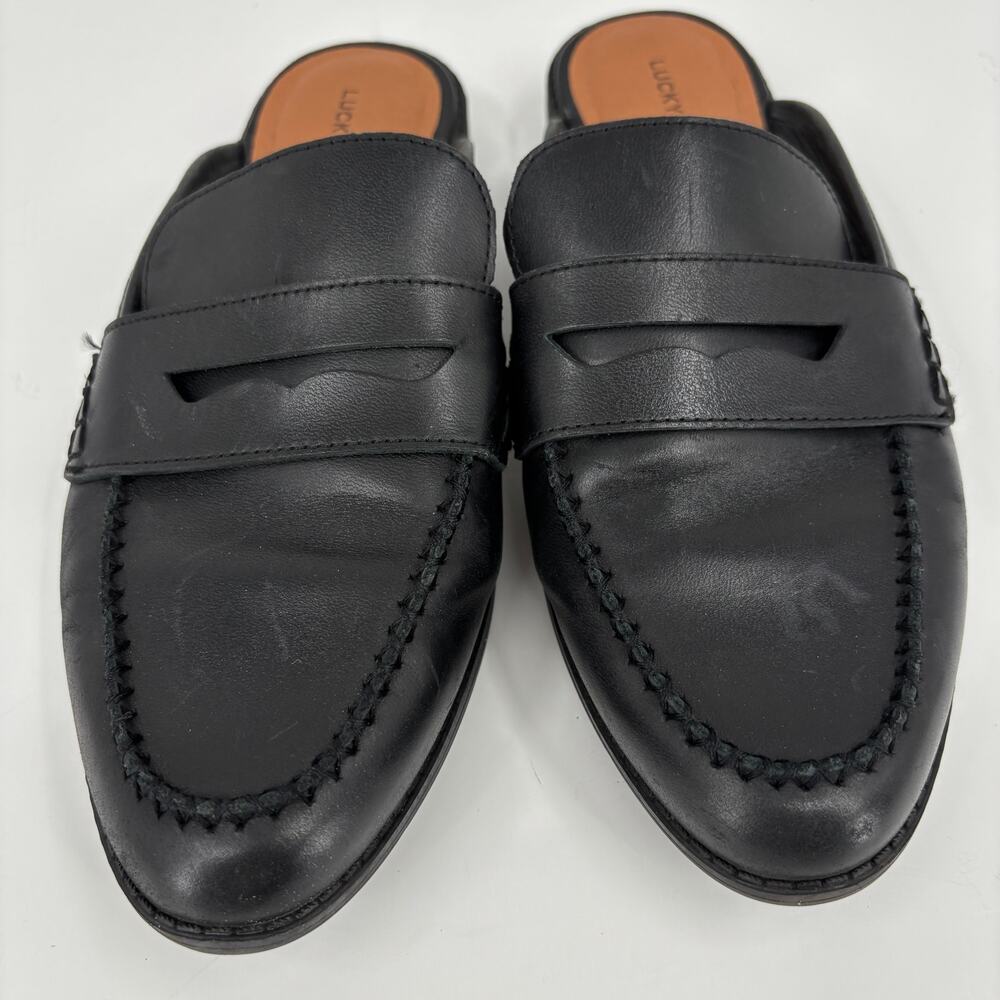Lucky Brand Esila Mule Shoe Womens Size 9 Black Leather Slip On - Picture 4 of 12